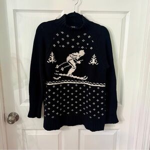 Chaps Black and Cream Downhill Skier Mock Neck Vintage Cable Knit Sweater